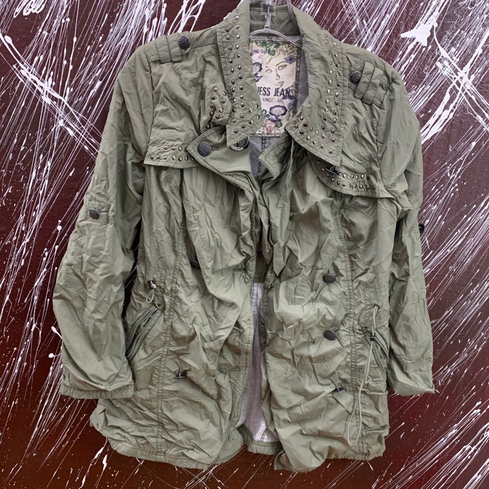 Guess Jeans Los Angeles Olive Green Studded Utility Jacket W01835C3100 Small